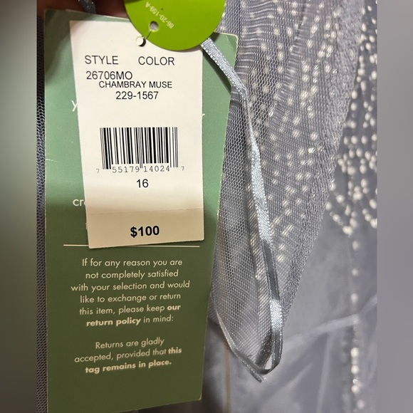 J. Taylor Elegant Blue Dress with Sheer Overlay color Chambray Muse size 16 NWT - Picture 5 of 14